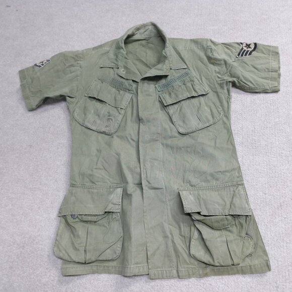 Vintage US Military Shirt Small Green OG 107 Tropical Poplin Class 1 '63 USAF